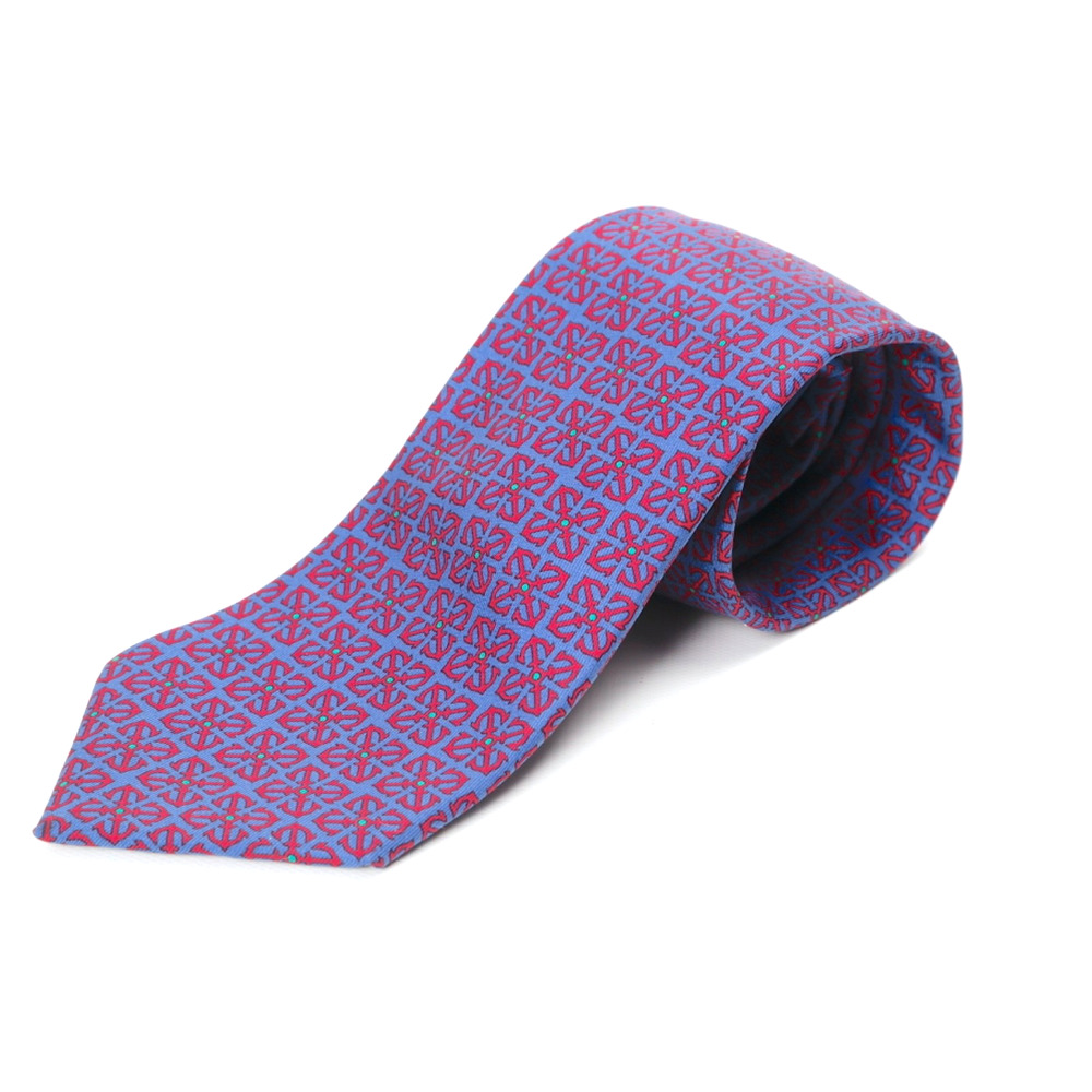 Hermes Tie Blue Silk Twill Chain Link Pattern Geometric Made in France - Picture 3 of 16